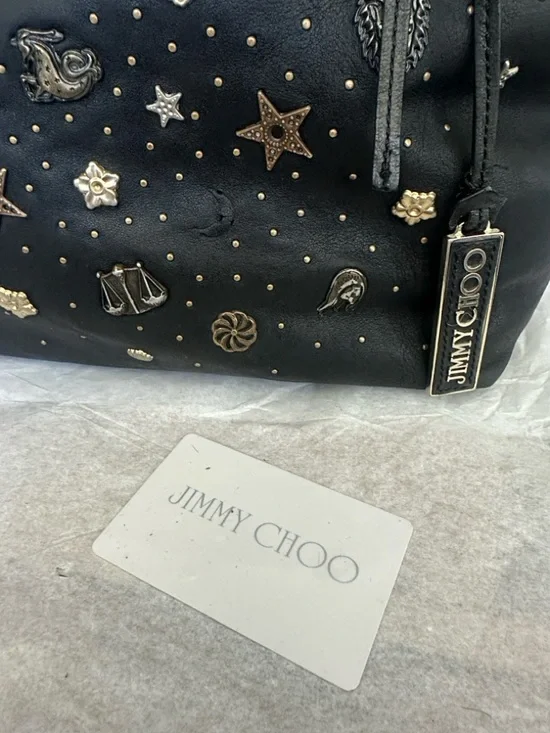 Jimmy Choo Black Zodiac Leather Shoulder Bag w/Gold & Silver Stud Accents COA - Picture 2 of 14